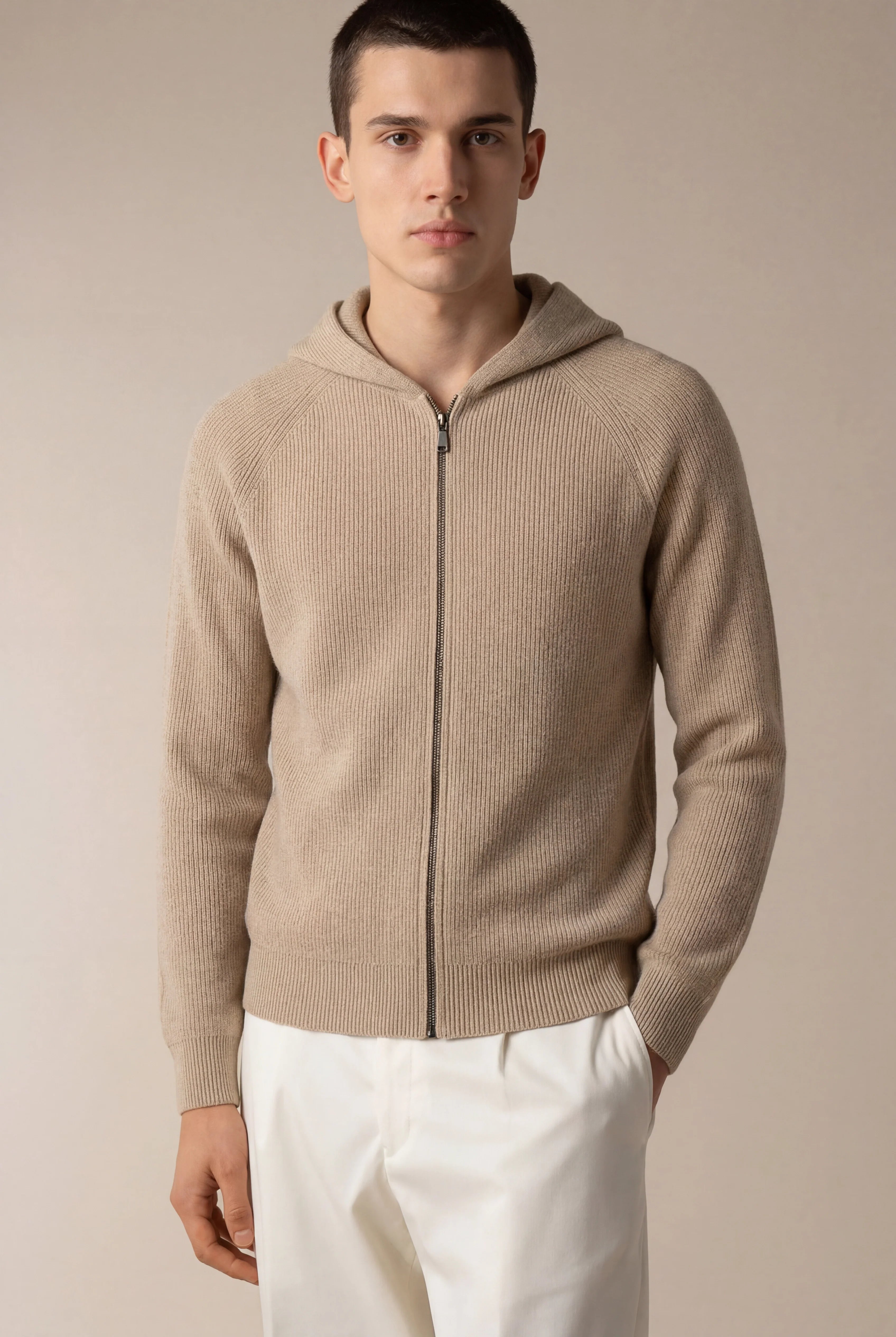SIRO TAUPE CABLE KNIT HOODIE