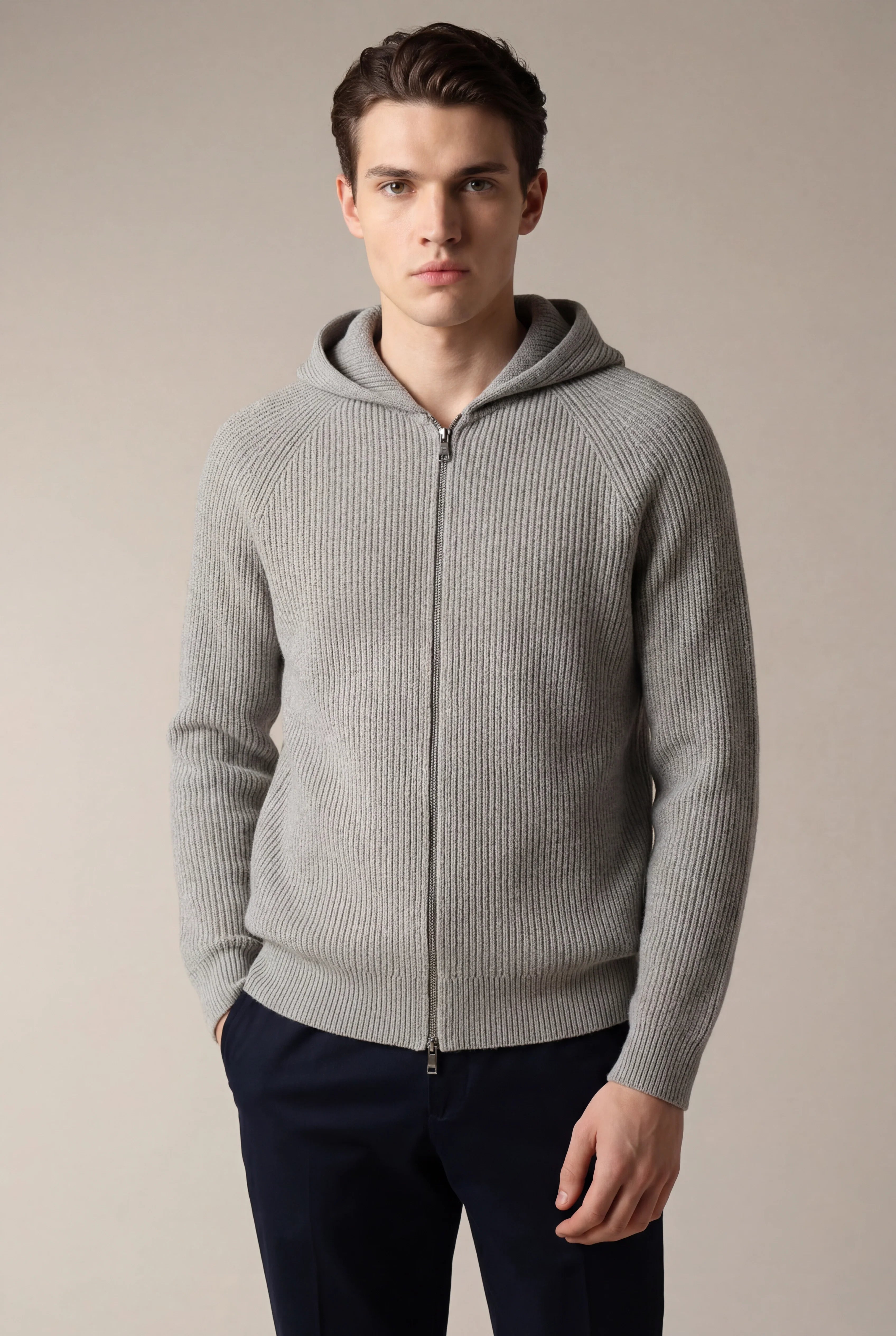 SIRO GREY CABLE KNIT HOODIE